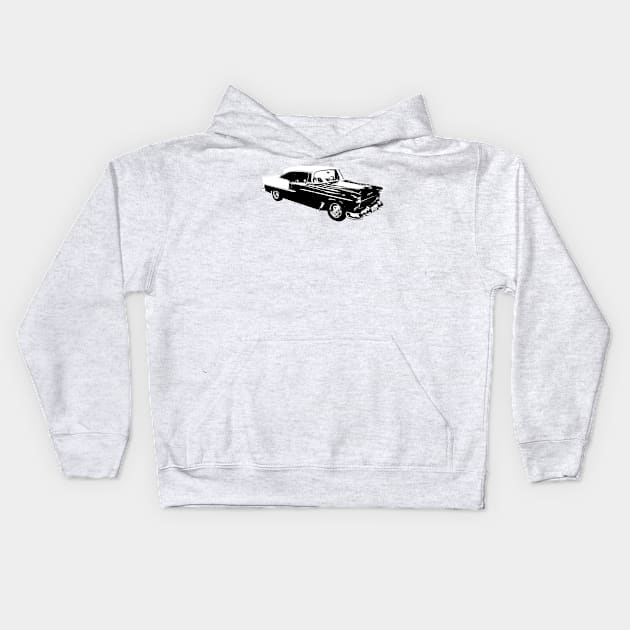 1955 Chevy Belair B&W Kids Hoodie by GrizzlyVisionStudio